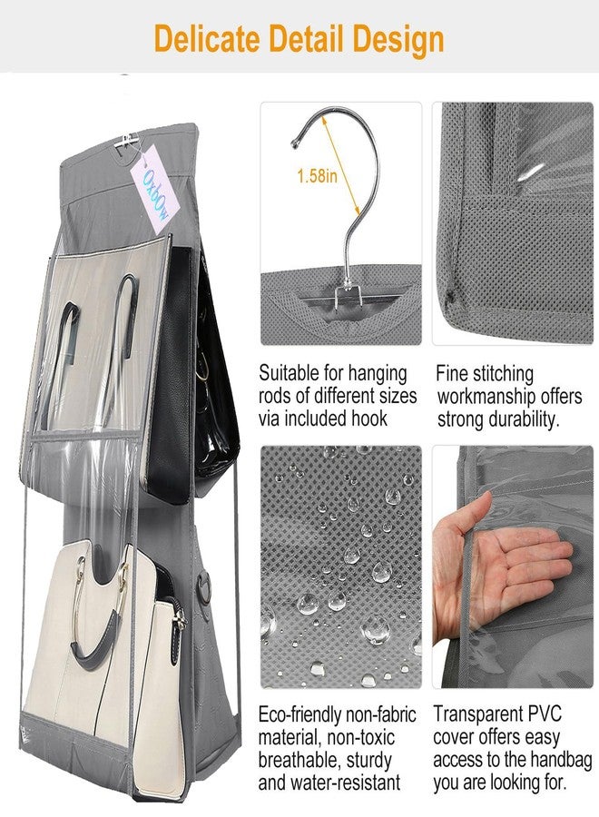 GBMI Handbag Organizer, Bag Organiser for Ladies Handbags, Purse, Clutch, clothes organiser for wardrobe, Purse Organiser With Hanger, Women, Non-Woven (4 Pocket- 75 X 35 X 35 Cm (Pack Of 2), Grey) - Image 5